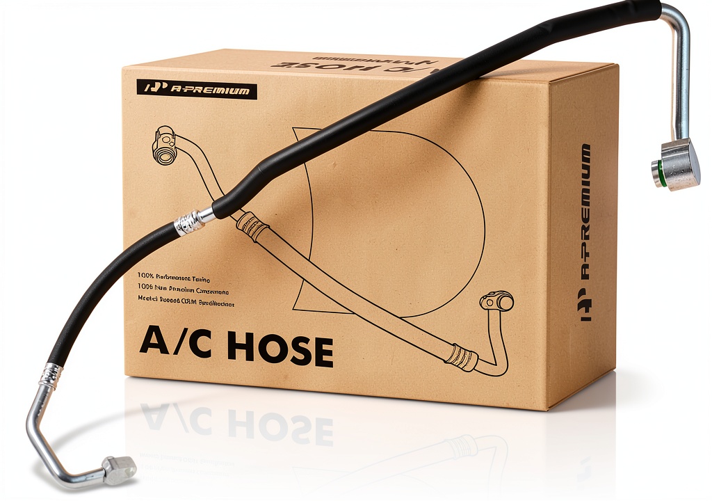 Installing A-Premium A/C Suction Hose for Audi A4 2003-2006 V6 3.0L Four‑Layer on a wooden workbench