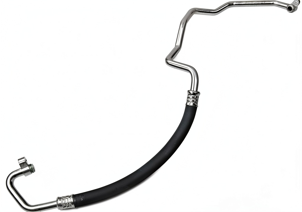 Installing A-Premium Conditioning Suction Hose APACH819 for Toyota FJ Cruiser on a wooden workbench