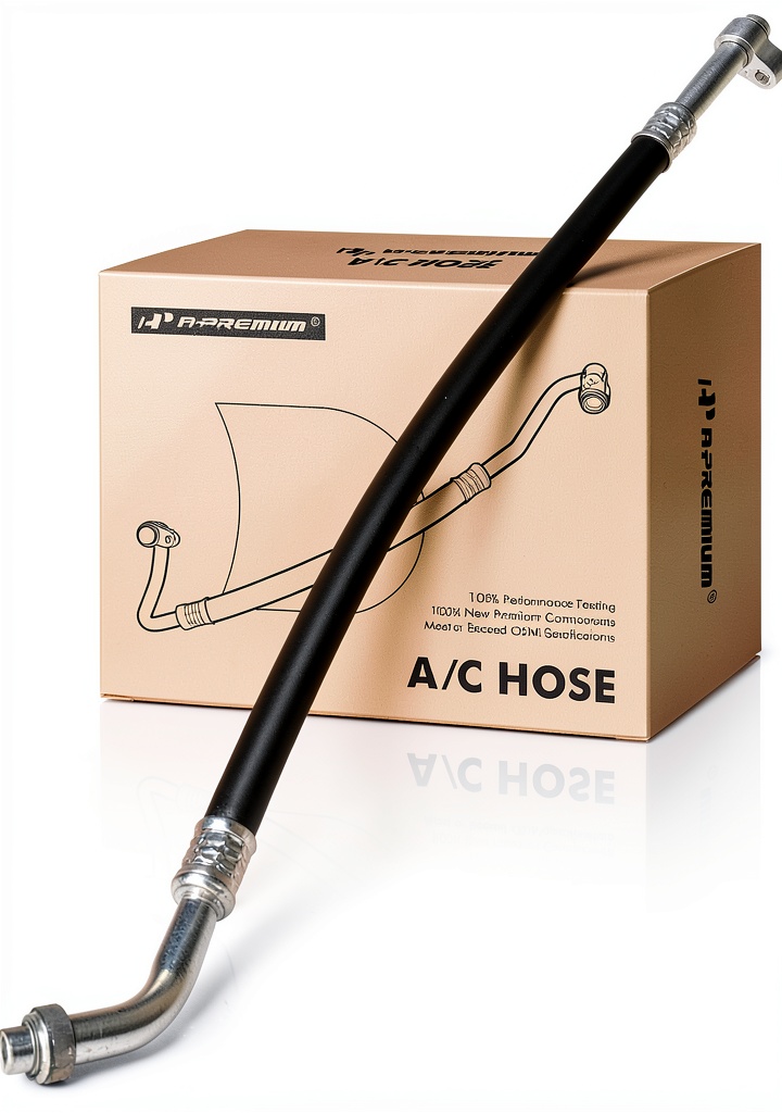 Installing A-Premium AC Suction Hose for Chevrolet Silverado & GMC Sierra on a wooden workbench