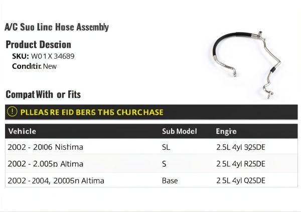 Marketplace Auto Parts AC Suction Hose for 2002-2006 Nissan Altima-0