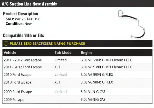 Ford Escape Air Conditioning Suction Hose Marketplace Auto Parts W0125-0