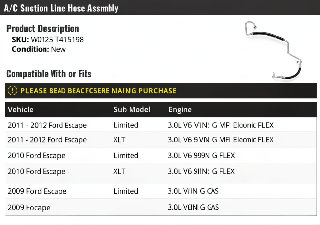 Installing Ford Escape Air Conditioning Suction Hose Marketplace Auto Parts W0125 on a wooden desk
