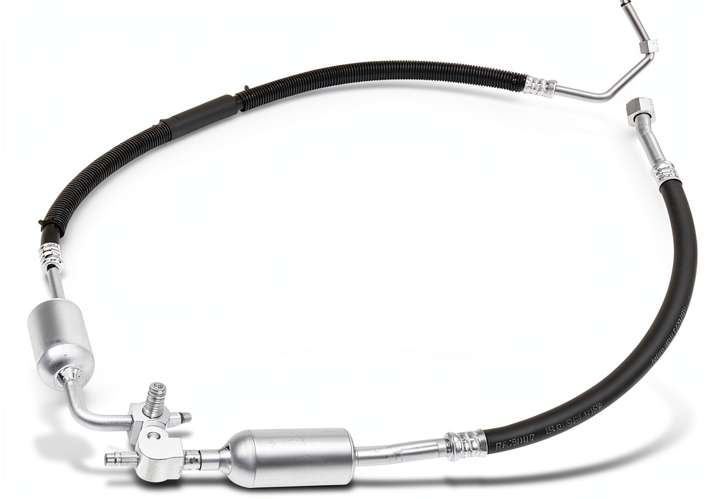 Installing A-Premium AC Suction Hose APACH1208 for Cadillac Chevrolet GMC on a wooden workbench