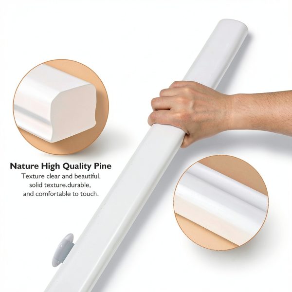 Solid Wood Stair Handrail ACQUAN 3FT White Non Slip Wall Mounted-2