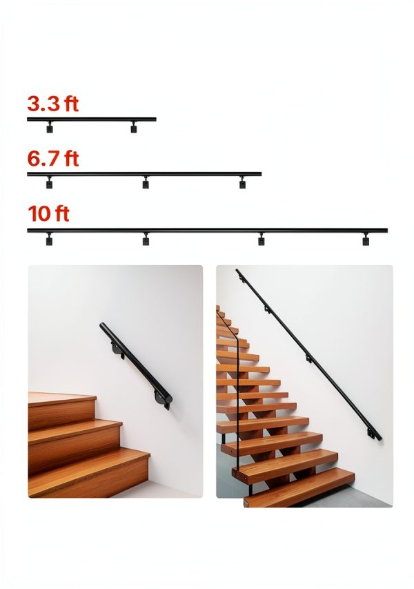Wall Mounted Stair Handrail VEVOR 10ft Black Galvanized Aluminum Rail-4