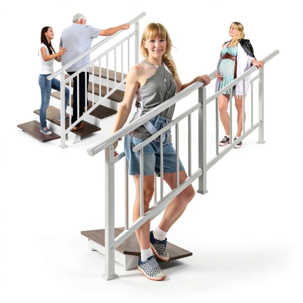 Adjustable Handrails for Outdoor Steps – White Metal Stair Railing with Installation Kit, 3 Steps Handrail or Horizontal Use, Wrought Iron Hand Rails for Outdoor Steps-5