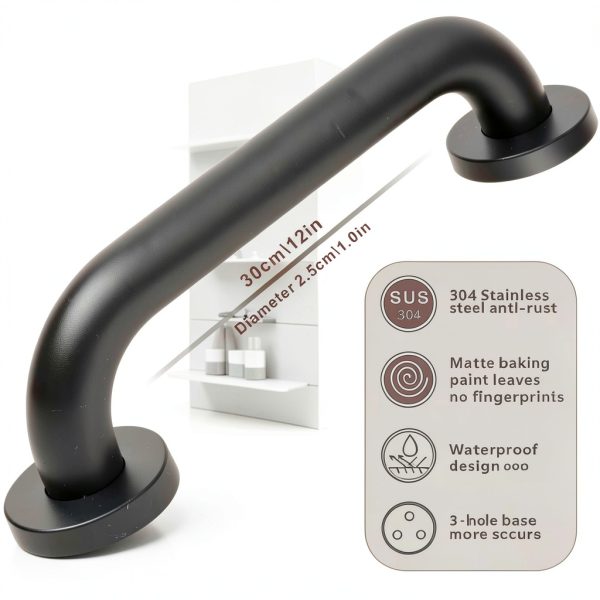 12 Inch Black 304 Steel Handrail SLYLINRY Anti‑Slip Grab Bars (2 Pack)-2