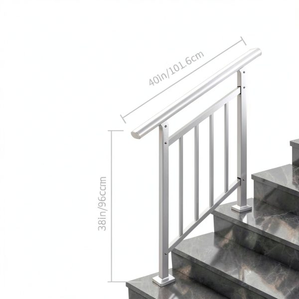 Adjustable Handrails for Outdoor Steps – White Metal Stair Railing with Installation Kit, 3 Steps Handrail or Horizontal Use, Wrought Iron Hand Rails for Outdoor Steps-1