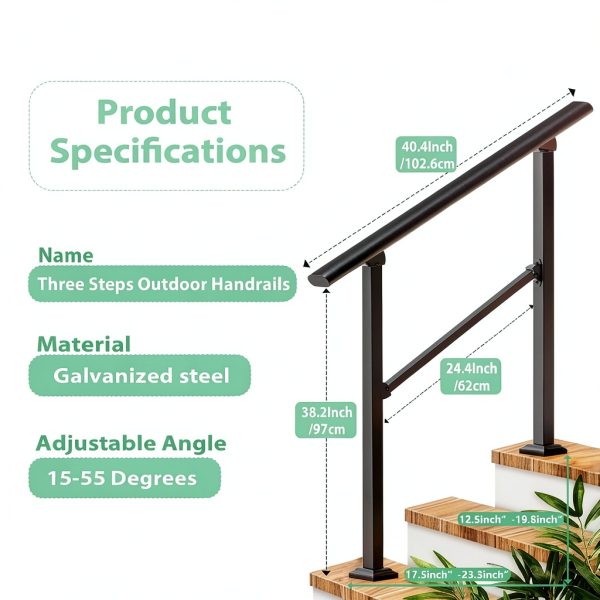 Handrail 3 Step Matte Black Outdoor Wrought Iron Kit by Arti-Life-1