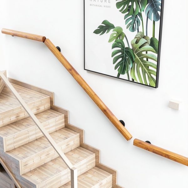 Wooden Stair Handrail JuneFanwei Burlywood 3‑5 FT Sturdy Wall‑Mount-4