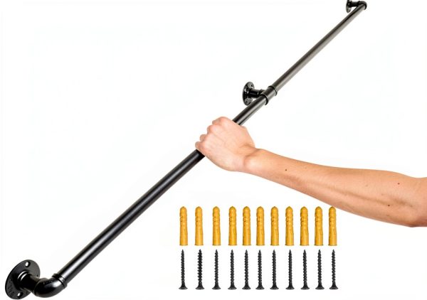 VEVOR Pipe Stair Handrail 6FT Industrial Steel with Wall Mount Support-0