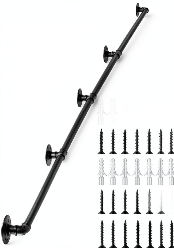 Handrail Indoor Stairs 16ft Matte Black Industrial Iron Pipe by Senmit-0