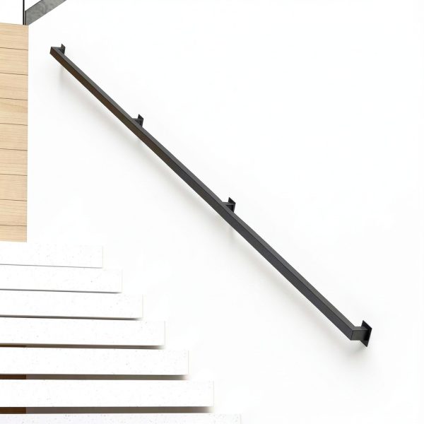 8FT Stair Railings Indoor, Black Iron Railings for Stairs, Industrial Handrail Wall Mounted, Hand Railing for Stairs Indoor 500lbs Load Capacity, Sturdy Stair Railing for Loft Porch Deck, 3 Sections-7