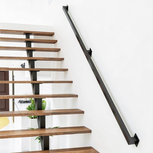 8FT Stair Railings Indoor, Black Iron Railings for Stairs, Industrial Handrail Wall Mounted, Hand Railing for Stairs Indoor 500lbs Load Capacity, Sturdy Stair Railing for Loft Porch Deck, 3 Sections-3