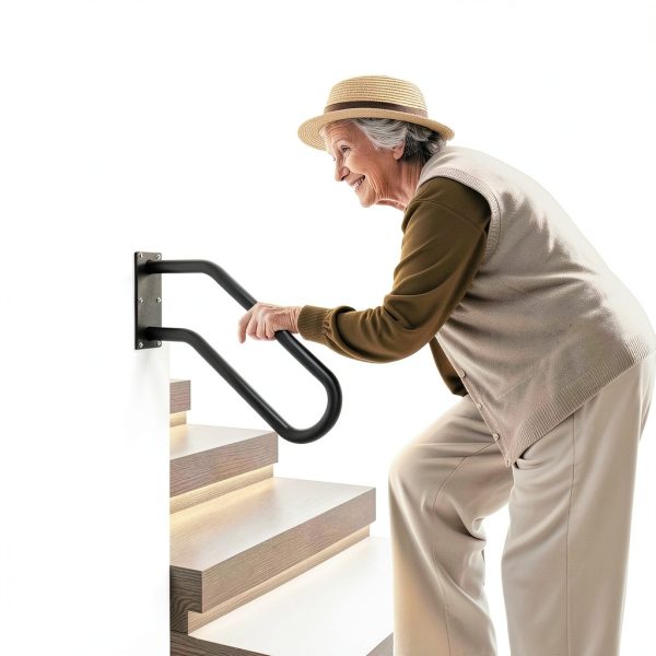 Hand Rails for Outdoor 1-2 Steps, Indoor Stairs, Bathroom, Wall Mount Non-Slip U-Shape Stair Hand Railing Black 1 Pack-1
