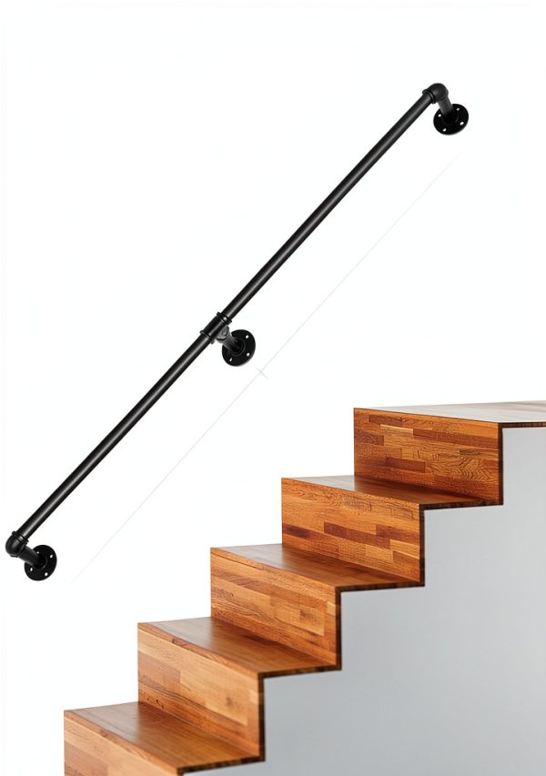 VEVOR Pipe Stair Handrail 6FT Industrial Steel with Wall Mount Support-6