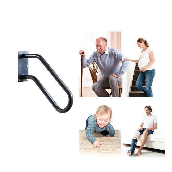 Hand Rails for Outdoor 1-2 Steps, Indoor Stairs, Bathroom, Wall Mount Non-Slip U-Shape Stair Hand Railing Black 1 Pack-6