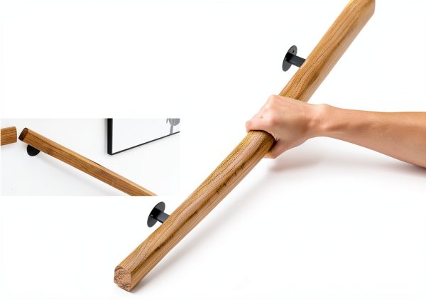 Wooden Stair Handrail JuneFanwei Burlywood 3‑5 FT Sturdy Wall‑Mount-2