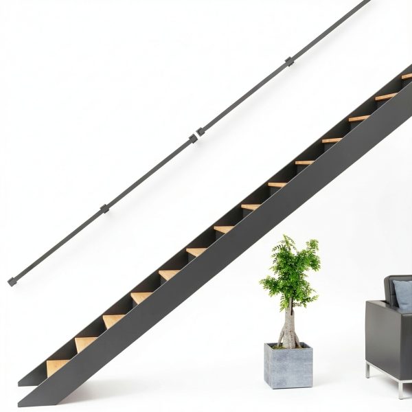 8FT Stair Railings Indoor, Black Iron Railings for Stairs, Industrial Handrail Wall Mounted, Hand Railing for Stairs Indoor 500lbs Load Capacity, Sturdy Stair Railing for Loft Porch Deck, 3 Sections-1