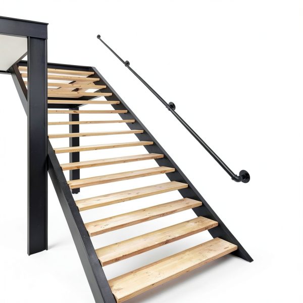 Handrail Indoor Stairs 16ft Matte Black Industrial Iron Pipe by Senmit-5